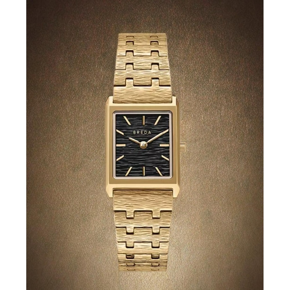 Breda Revel Watch 1754d 20mm Gold Black Square Dial Textured Bracelet NIB $185